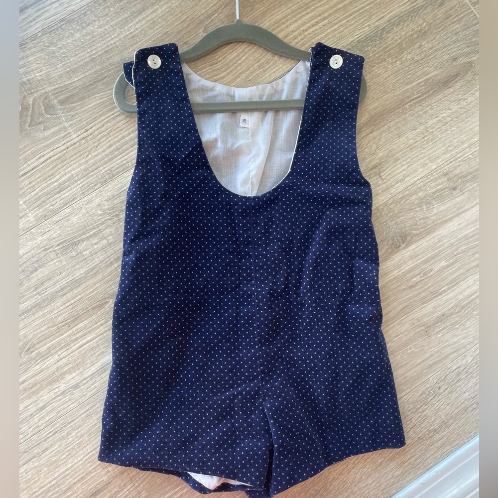 VTG Velvet Navy & White Dots Jon Jon One Piece Boys 4T Classic Preppy Easter